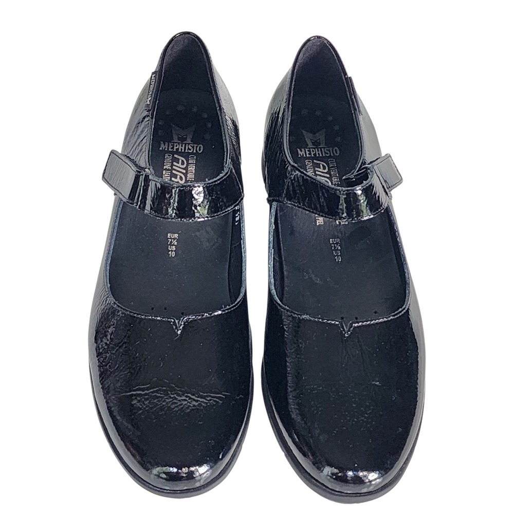 Mephisto Womens Black Patent Leather Mary Jane Flats Air-Jet US 10 EUR 7.5